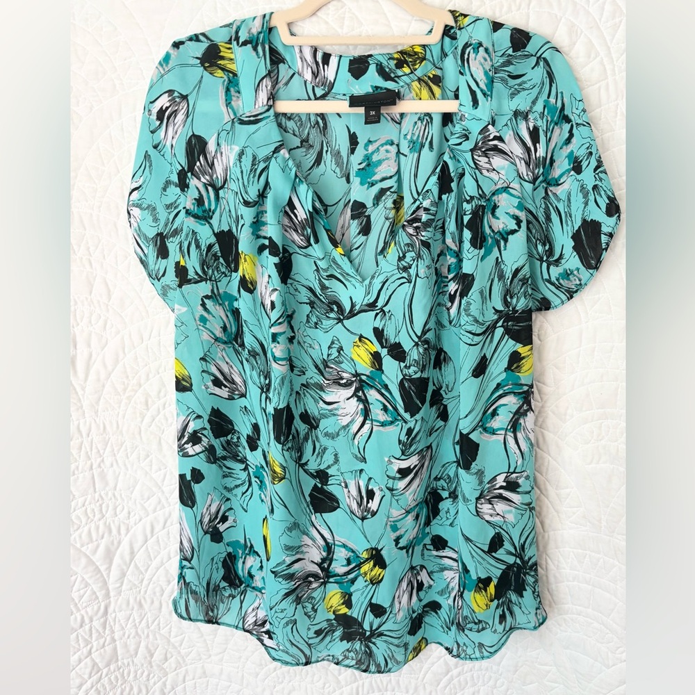 Worthington Blue Puff Sleeve Blouse Relaxed Pleated size 3X